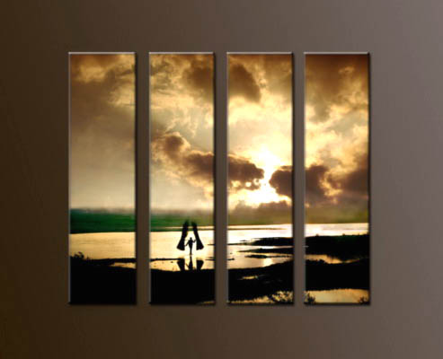 Modern Oil Paintings on canvas sunrise painting -set10054