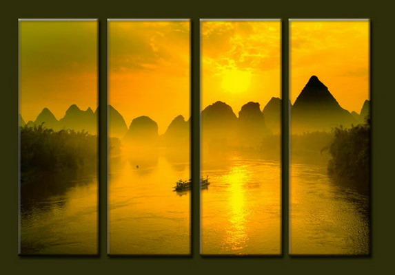 Modern Oil Paintings on canvas sunrise painting -set10056