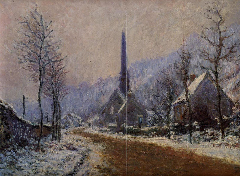 Cloude Monet Paintings Church at Jeufosse, Snowy Weather 1893