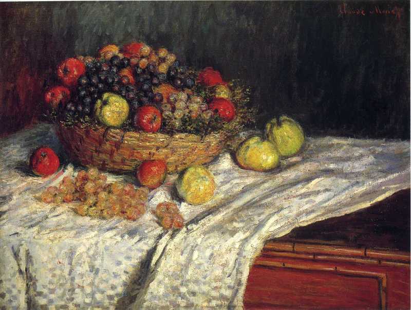 Cloude Monet Paintings Fruit Basket with Apples and Grapes 1879