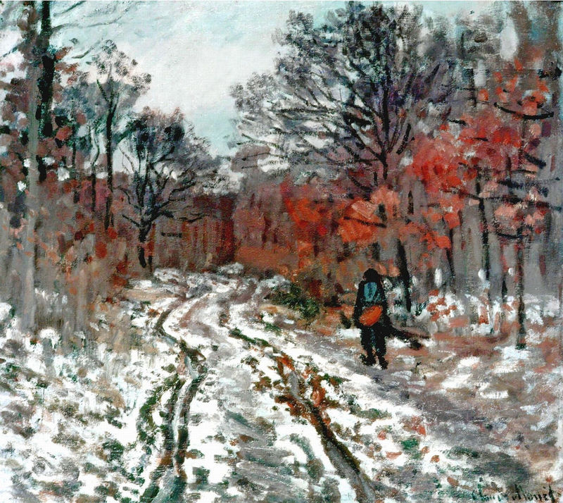 Cloude Monet Paintings Path through the Forest, Snow Effect 1870