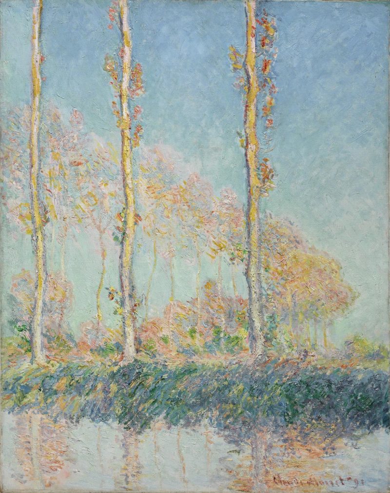 Cloude Monet Painting Poplars, Autumn, Pink Effect 1891